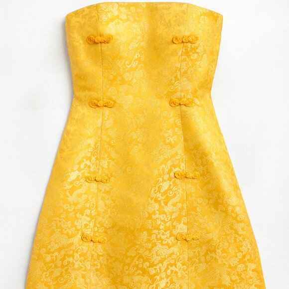 Sau Lee Gold Metallic Brocade Strapless Mini Dress Cocktail Holiday Party 10 NWT - Picture 3 of 7